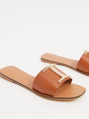 Asos Design Leather Flat Slippers