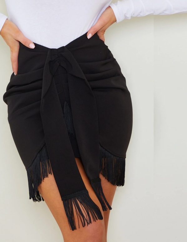 PrettyLittleThing Woven Tassle Tie Waist Wrap Skirt
