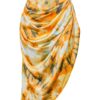 PrettyLittleThing Orange Tie dye Ruched Side Midi Skirt